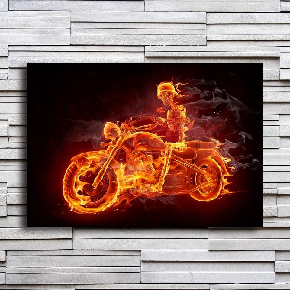 Biker on Fire on Canvas